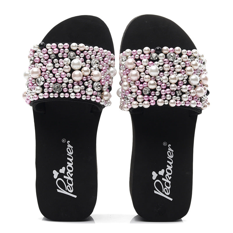 Pearls summer slippers outdoors beach slip on shoes