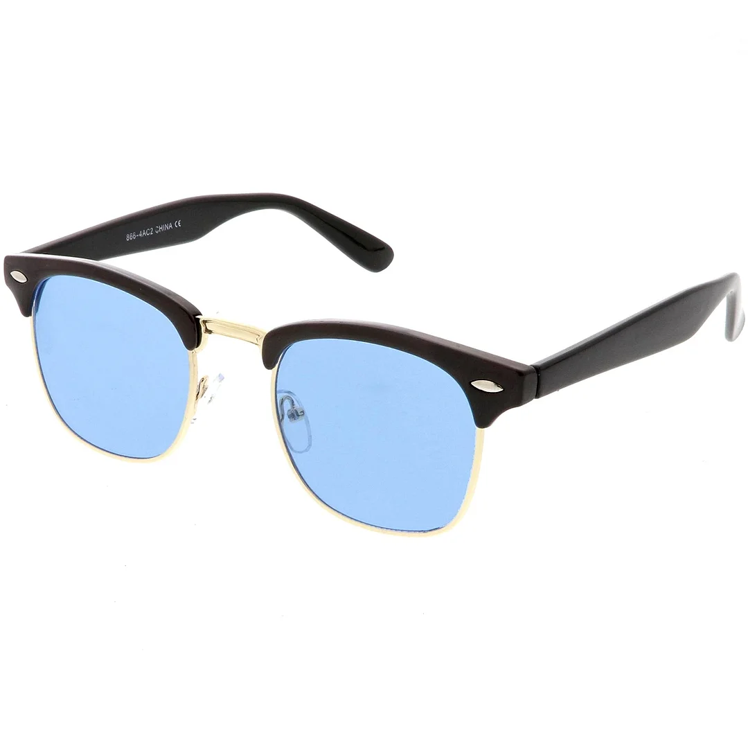 Modern Horn Rimmed glasses Semi Rimless Color Tinted Square Lens 49mm