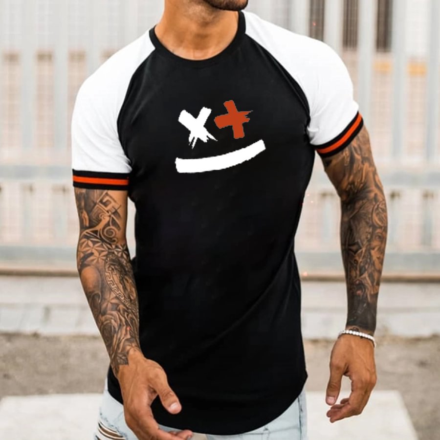 Fashion stitching smiley face print T-shirt / [viawink] /