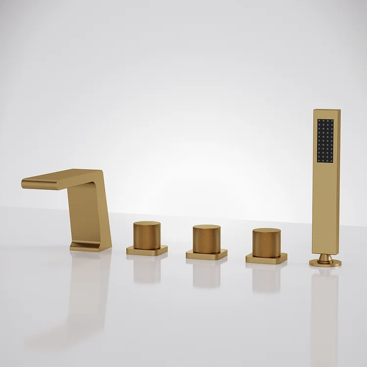 EVERSTEIN Deck Mount Bathtub Faucet with Hand Shower in Brushed Gold SFS1009-GD