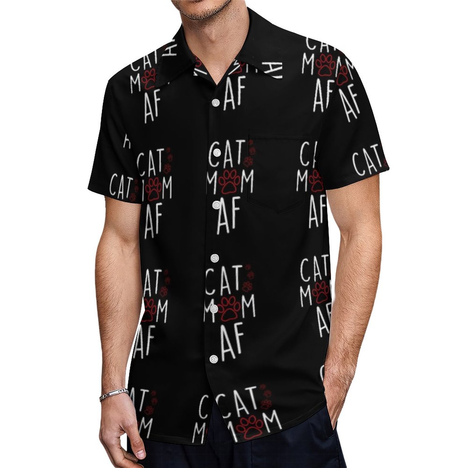 Funny Cat Mom Af Crazy Cat Lady Meme Hawaiian Shirt Mens Button Down Plus Size Tropical Hawaii Beach Shirts