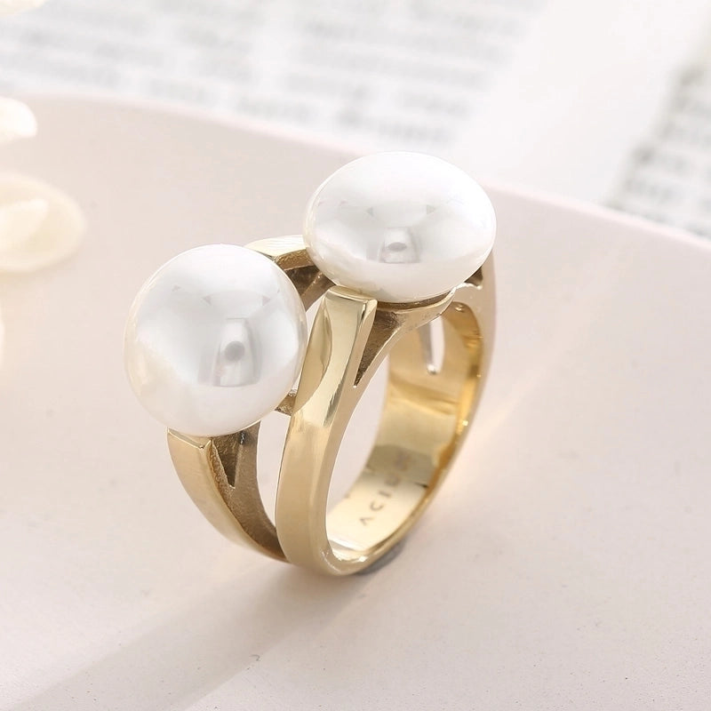 Titanium Steel 18K Gold Plated Vintage Style Plating Inlay Irregular Round Pearl Rings