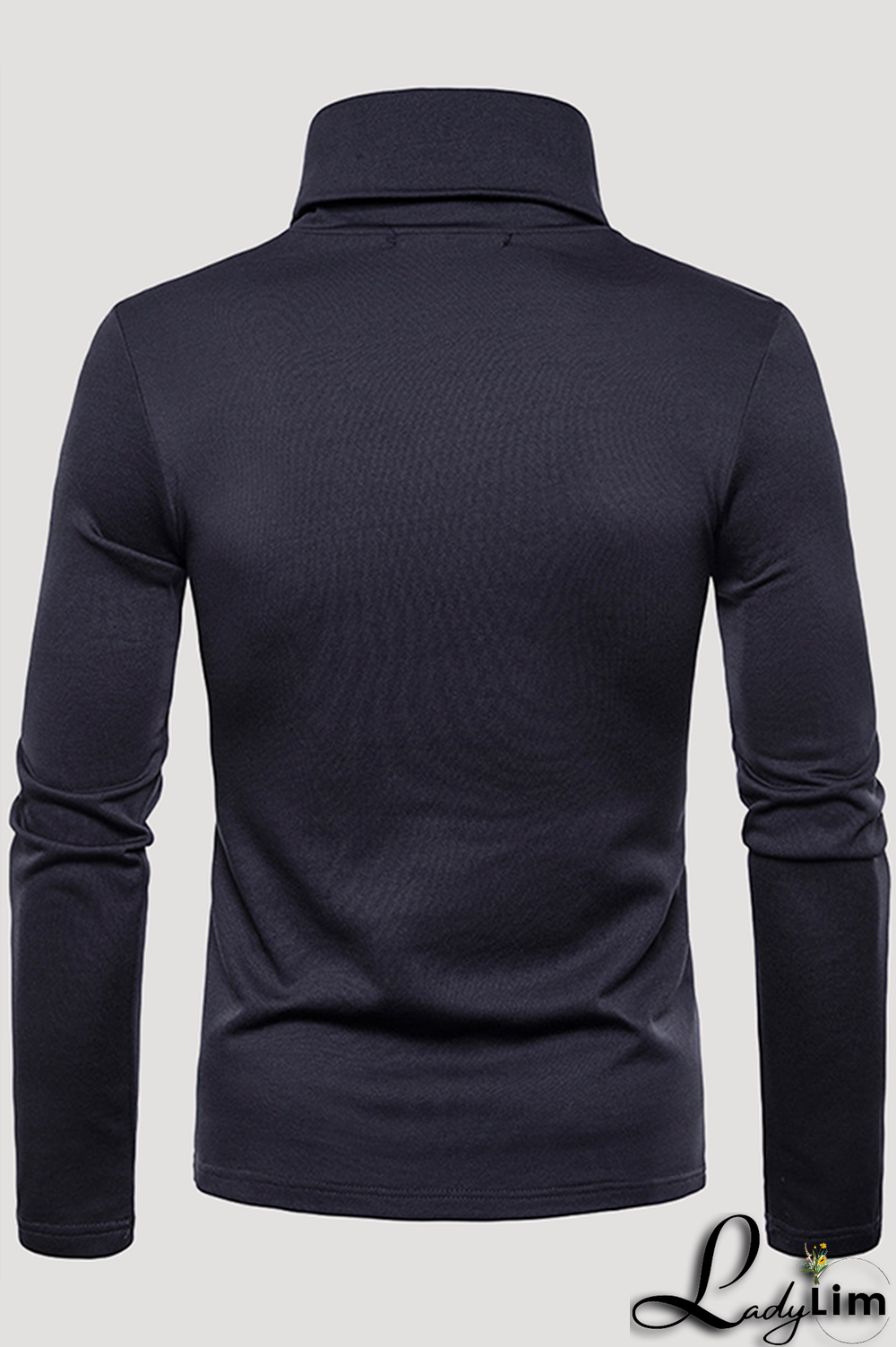 Navy Blue Fashion Casual Solid Split Joint Basic Turtleneck Tops