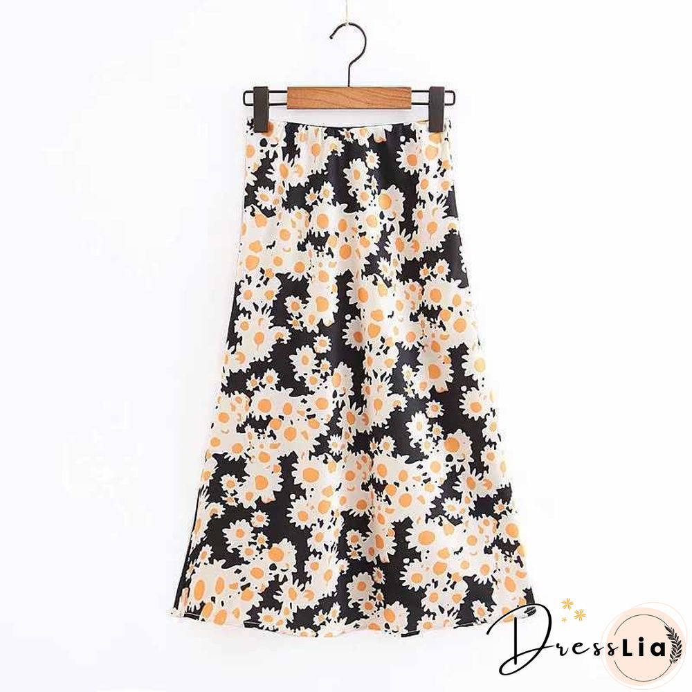 Retro Elastic Band High Waisted Leopard Print Satin Midi Skirt