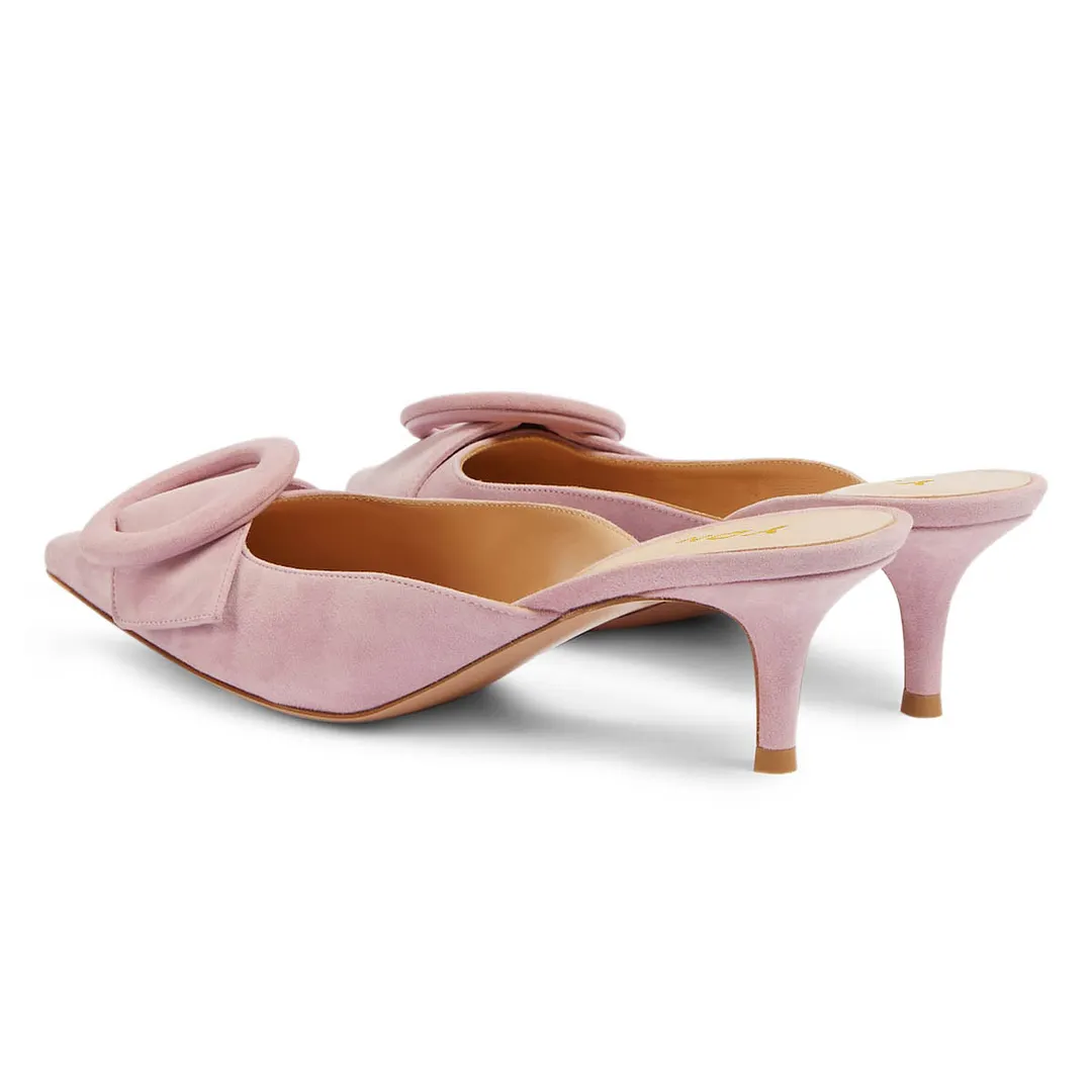 Pink Round Buckle Pointed Toe Stiletto Heel Mule Shoes for Women