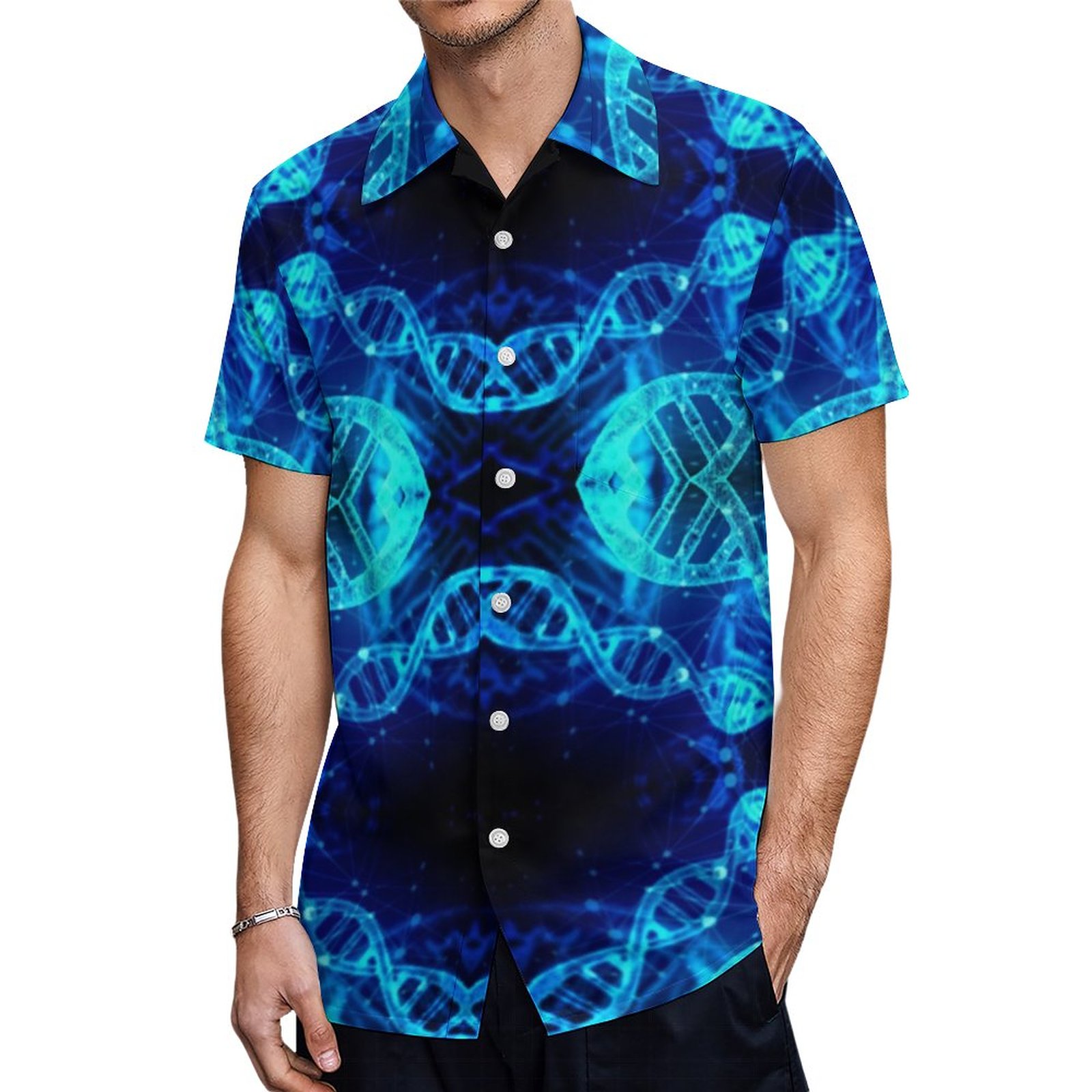 Blue Dna Strands Science Hawaiian Shirt Mens Button Down Plus Size Tropical Hawaii Beach Shirts