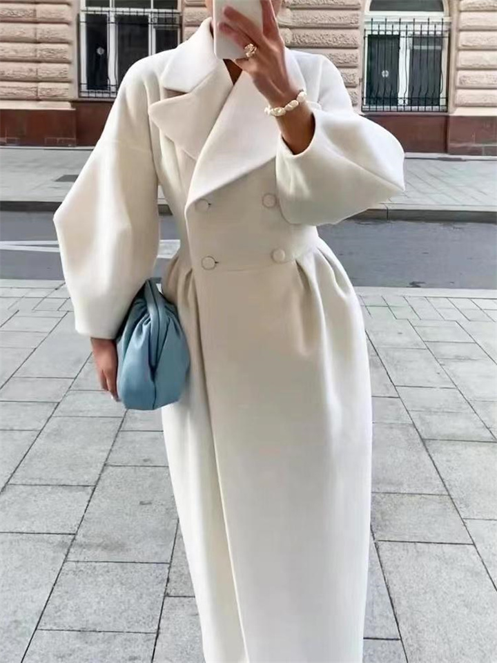 Vintage Lantern Sleeves Solid Color Lapel Long Coat