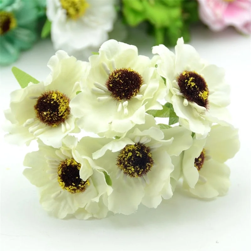 6pcs/lot Real Touch Hight Small Grade Artificial Poppy Bouquet Wedding Silk Rose Flowers For DIY Wedding Wreath Decoration