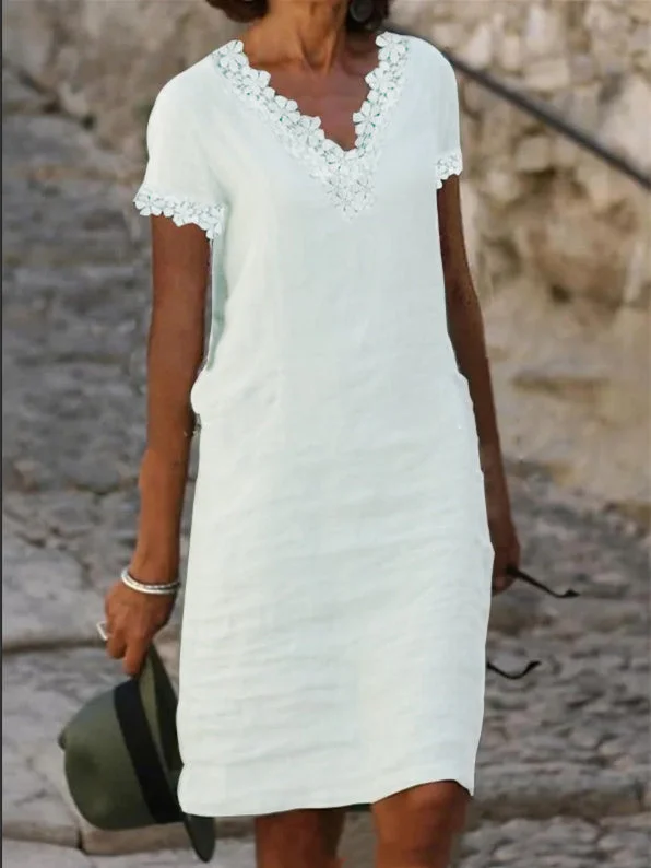 Women's Lace Floral Hollow V-Neck Half Sleeve Maxi Dress