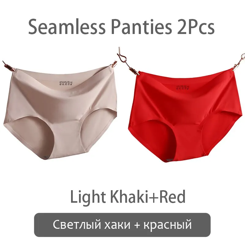 FINETOO Seamless Panties Women Ice Silk Underwear M-2XL Soft Female Underpants Big Size Seamless Underwear 2Pcs/set Girls Briefs