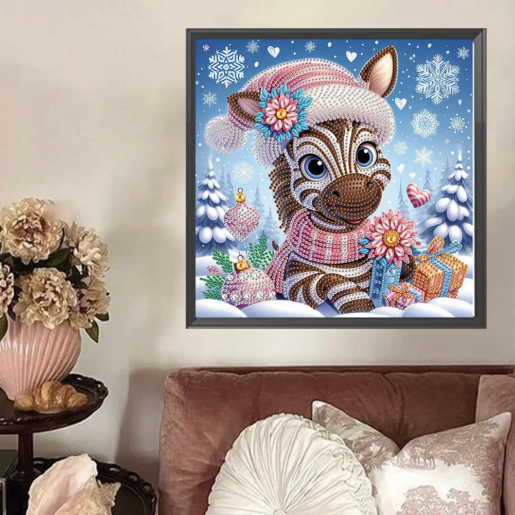 Diamond Painting - Partial Special Shaped Drill - Christmas Zebra(Canvas|30*30cm)