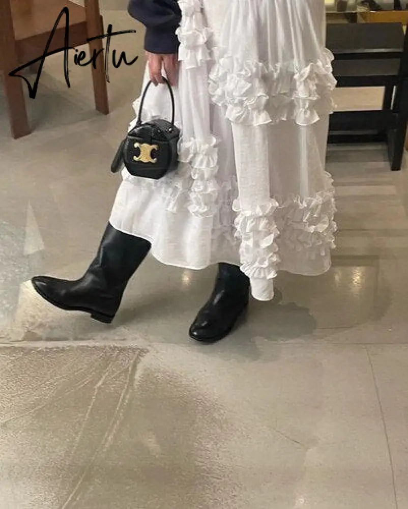 Pleated ear edge high waist Casual Long skirt with split back Women Summer Fashion Simple Sweet Clothing y2k Aiertu