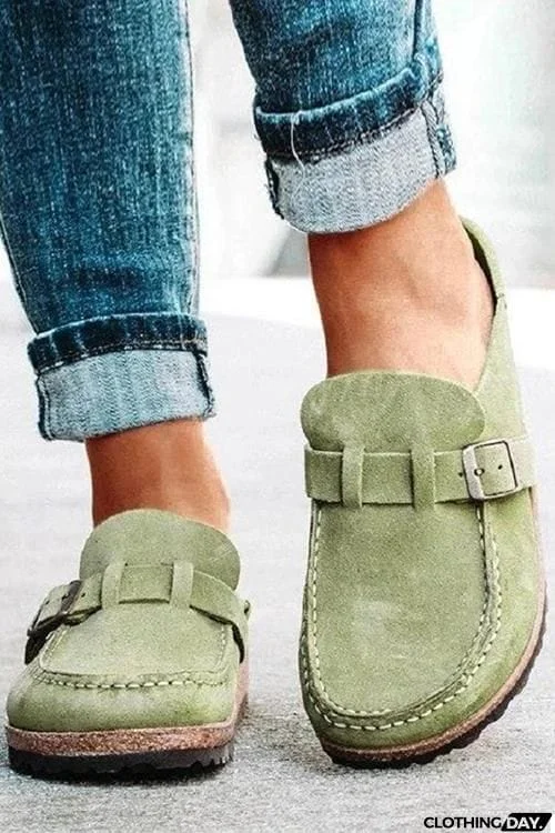 Closed Toe Slip On Slingbacks Nubuck Flat Sandals