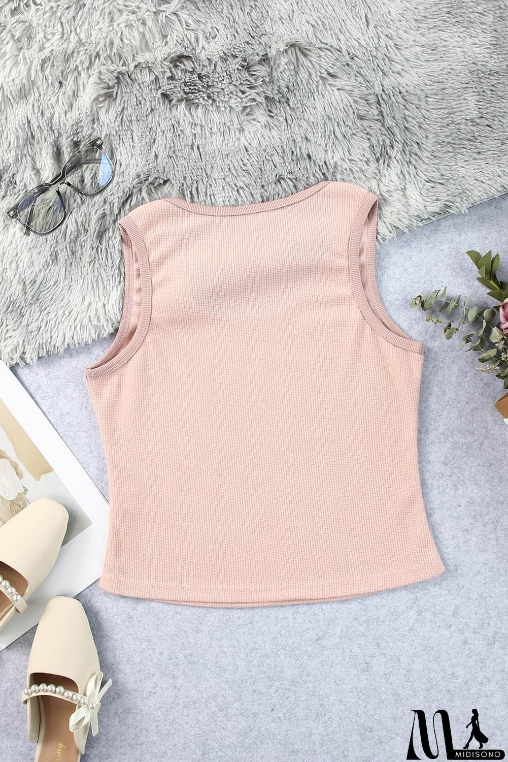 MidiSono - Waffle-Knit Scoop Neck Tank Top