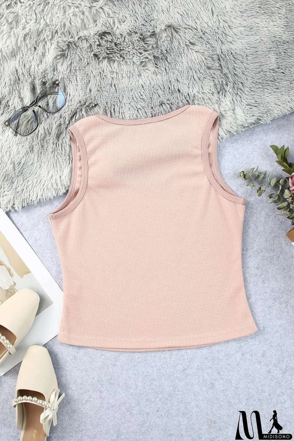 MidiSono - Waffle-Knit Scoop Neck Tank Top