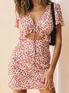 Empire Hollow Floral Printed Short Sleeves Mini Dress