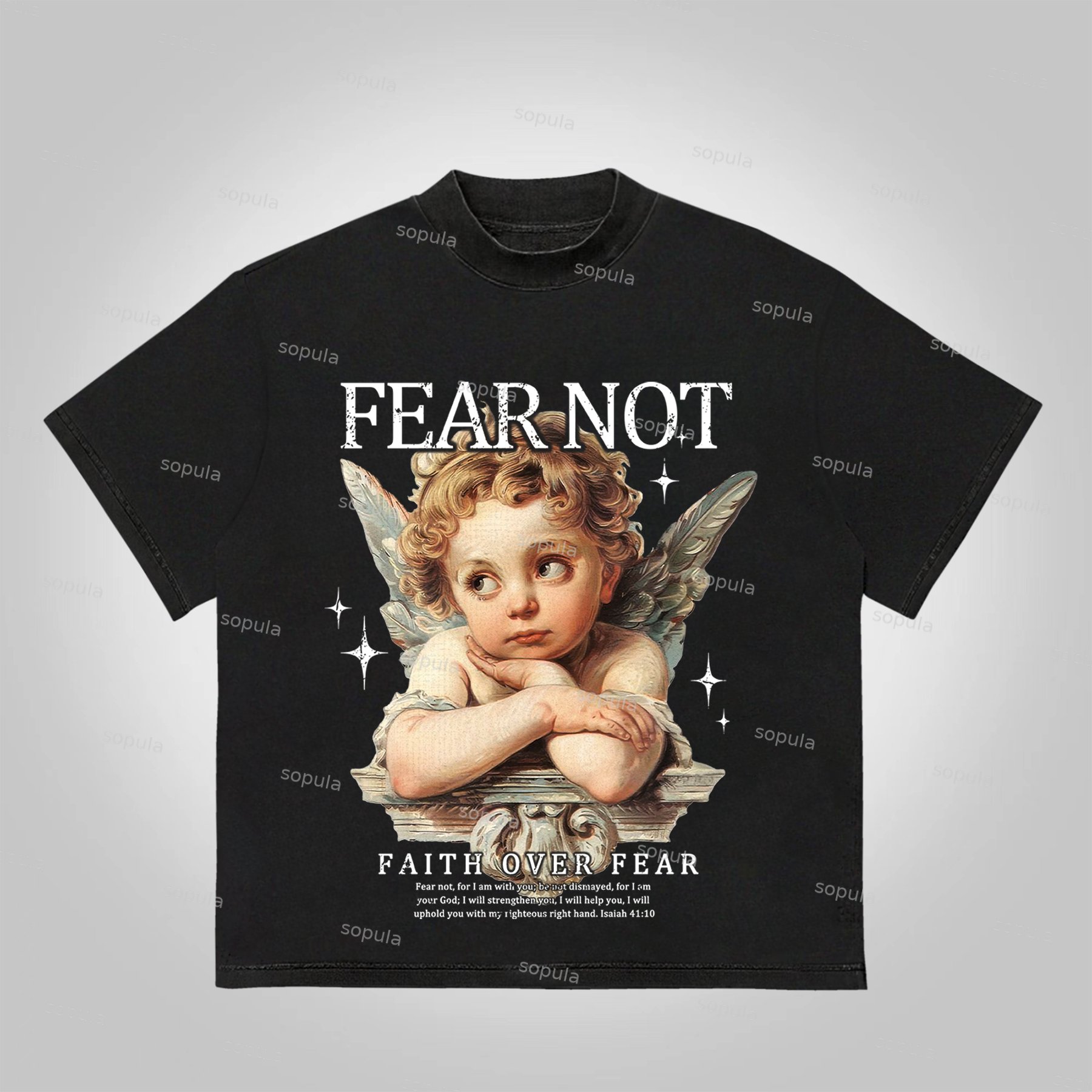 Sopula Fear Not-Faith Over Fear Angel Print Cotton T-Shirt - Sopula｜Premium Graphic Tees & Graphic Clothing