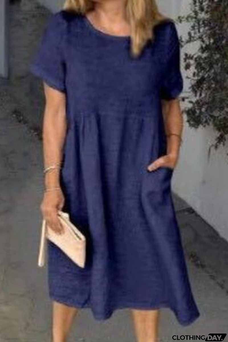 Street Solid Patchwork O Neck Short Sleeve Dress Dresses