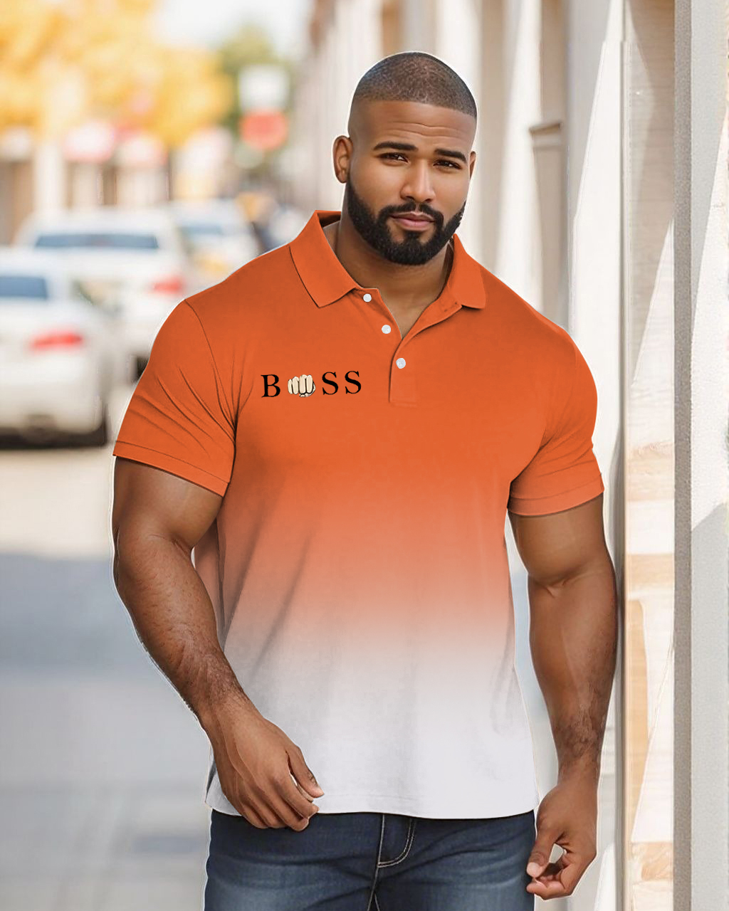 Men's Plus Size Orange Gradient Letters Polo Shirt