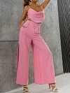 Spaghetti-Neck Ruffled Top+High-Waisted Split-Side Wide Leg Pants Two-Piece Suits