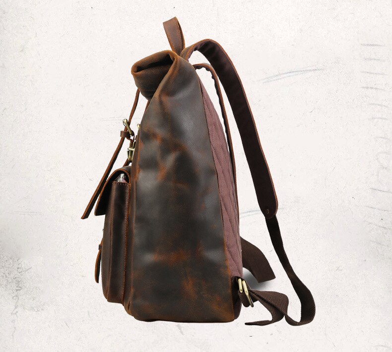 Side Display of Woosir Genuine Leather 17" Laptop Backpack Travel