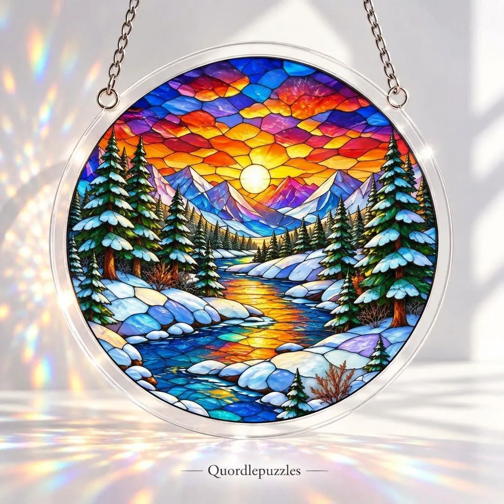 Winter Mountain Stained Glass Suncatcher Puzzle