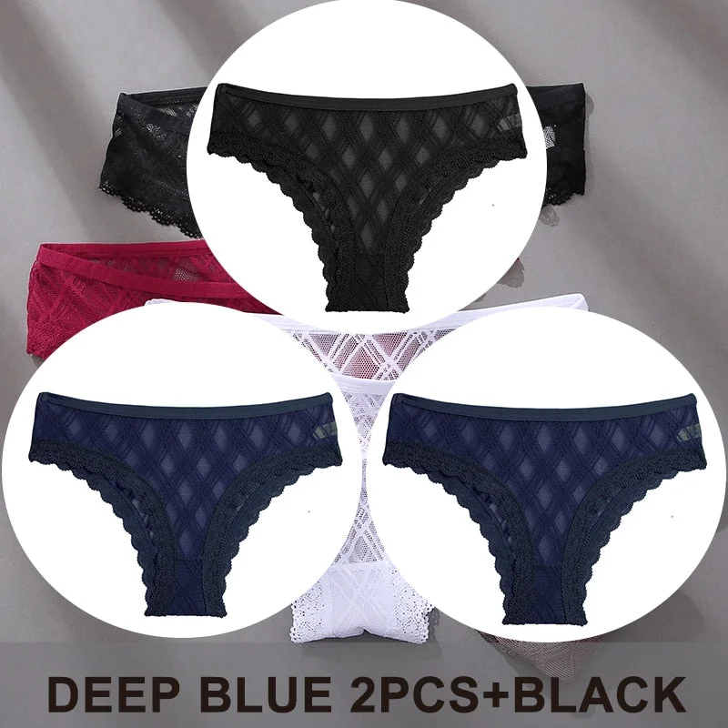 FINETOO 3PCS/Set Women's Panties Sexy Lace Lingerie Temptation Underwear Briefs Pespective Woman Thongs Mesh Underpants Female
