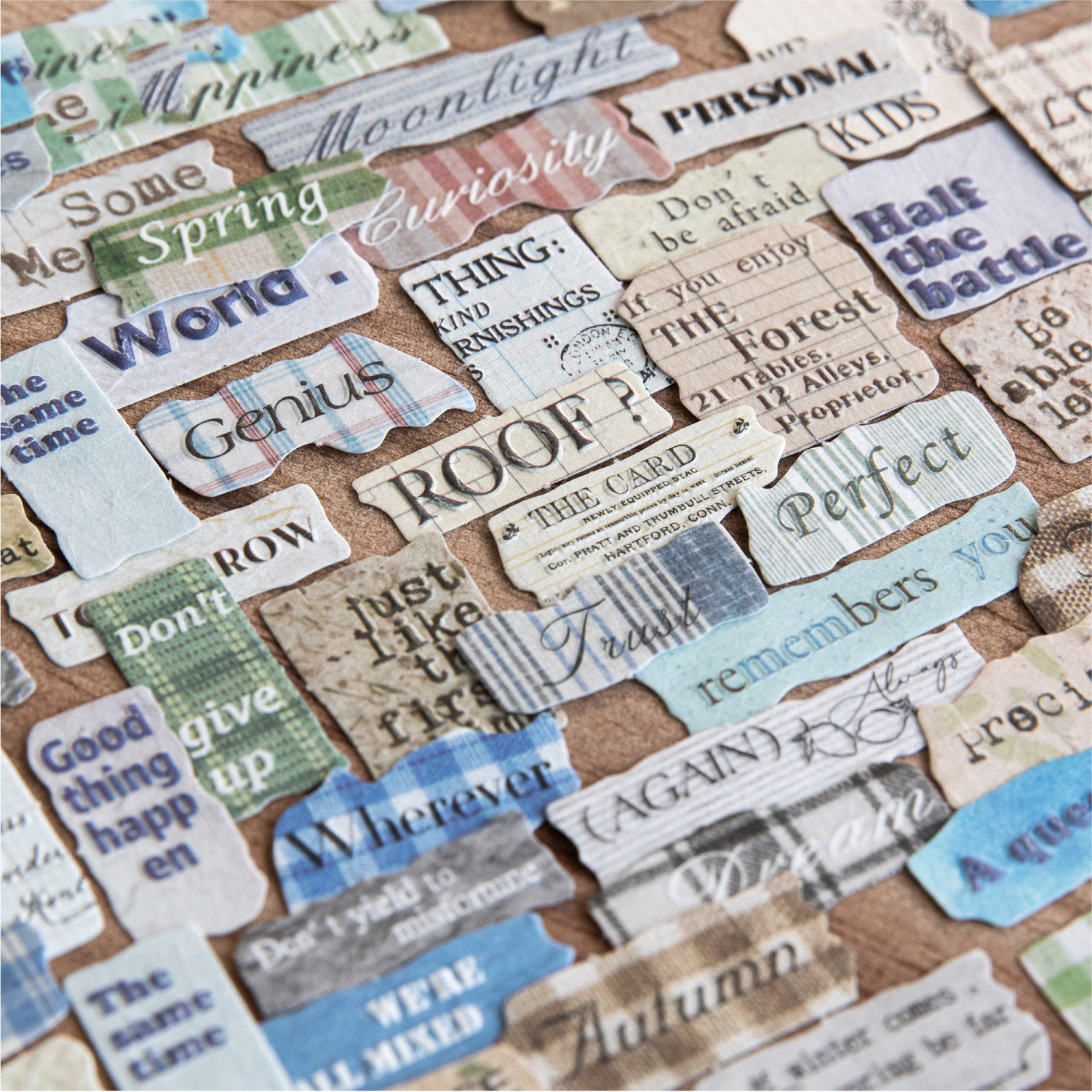 스티커 - 종이 조각 시리즈 빈티지 영어 텍스트 라벨 릴리프