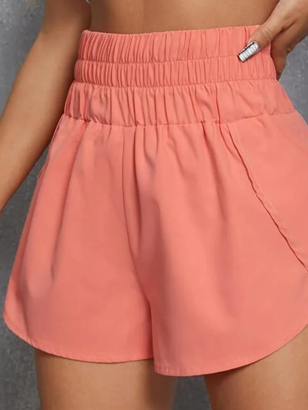 Elasticity Solid Color Split-Joint High Waisted Loose Shorts Bottoms