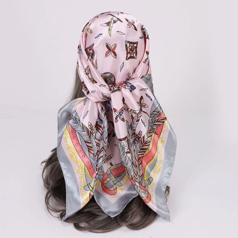 Women’s Vacation Plaid Satin Printing Silk Scarf
