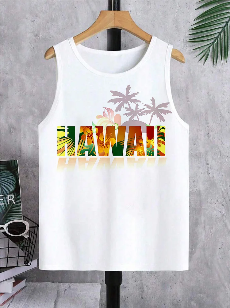Men's Hawaii Tropical Tree Floral Print Tank Top