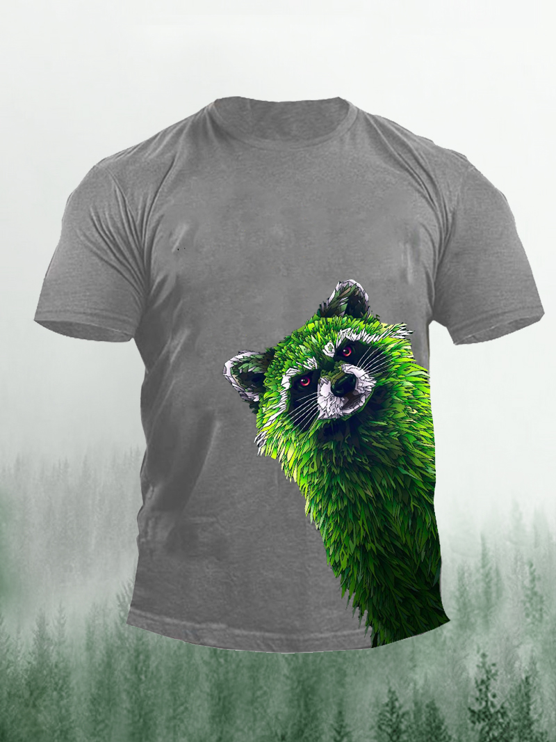 The Green Raccoon Is Watching You Forest Style Men's T-shirt