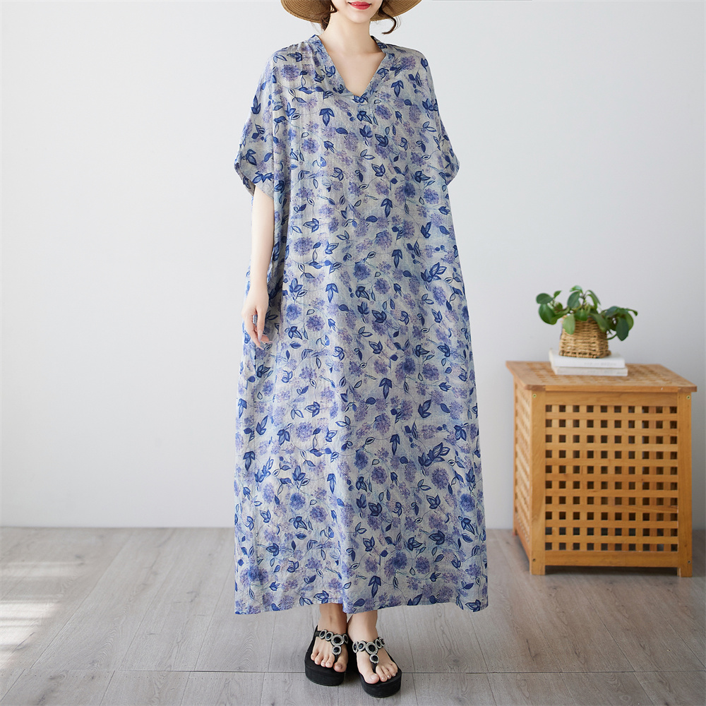 Ｖネック プルオーバー プリント ゆったり ファッション お出かけ デート半袖 おすすめ服 切り替え カジュアルワンピース
