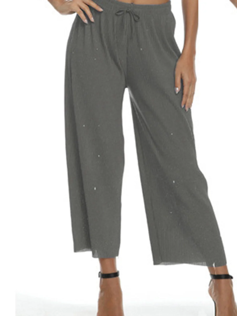 Elastic Waist Shiny Loose Pants