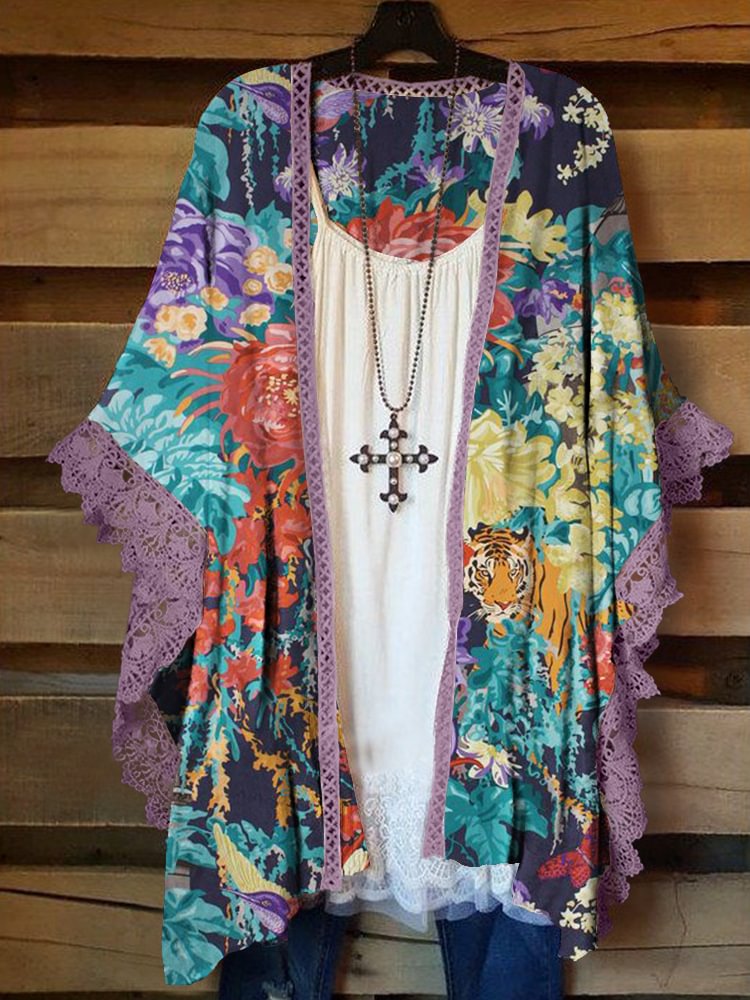 Oversized Casual Printed Kimono P178354084