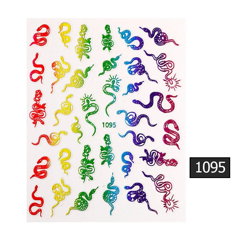1 Sheet 3D Nail Sticker Gold Colorful Snake Rose Pattern Transfer Decals Sliders For Nails DIY Nail Art Decoration Manicures