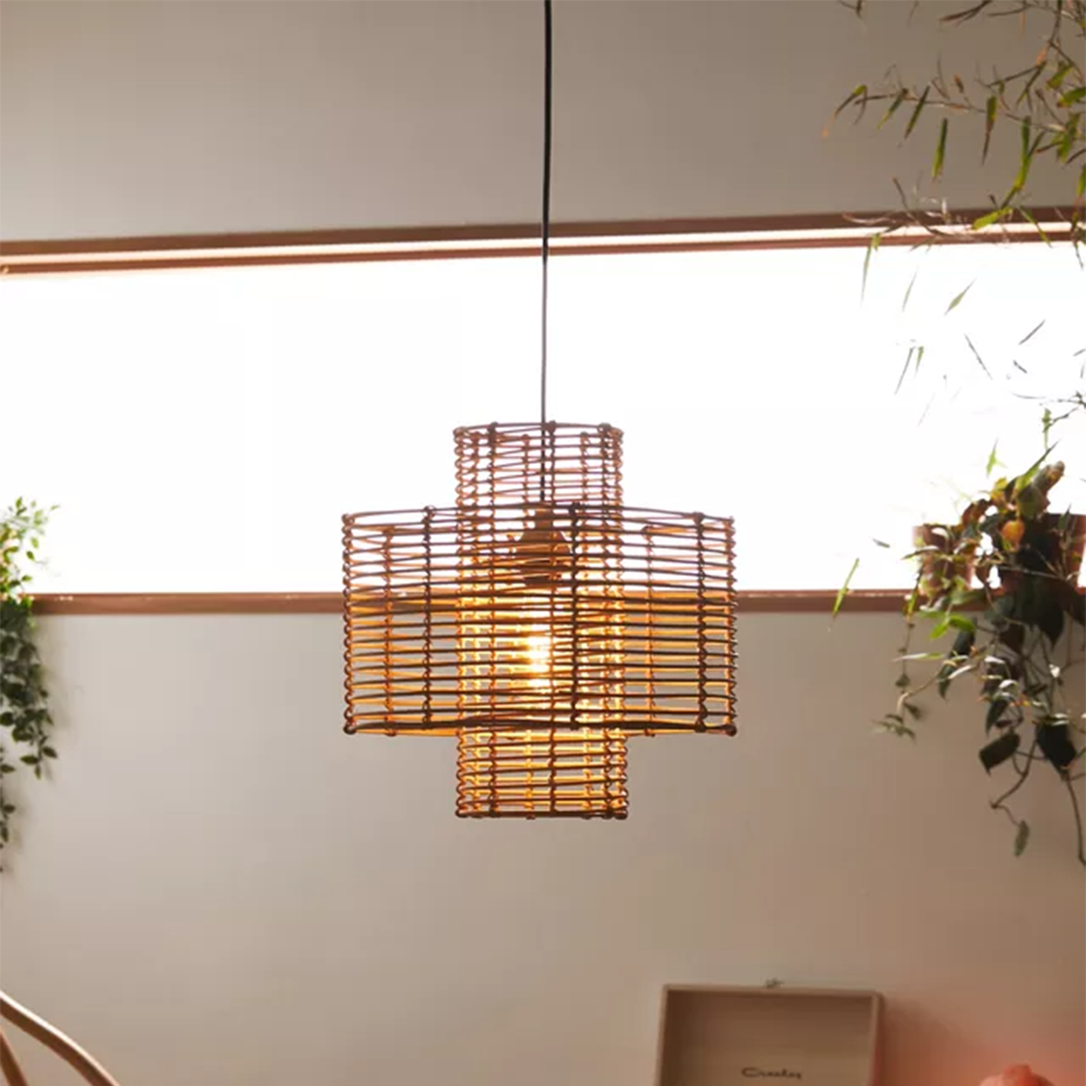 Cylindrical Rattan Pendant Light