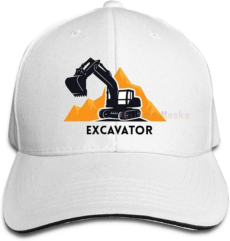Excavator for Boys Sandwich Cap Unisex Trucker Dad Hat Adjustable Casual Sports Sun Hat for Mens Womens Black