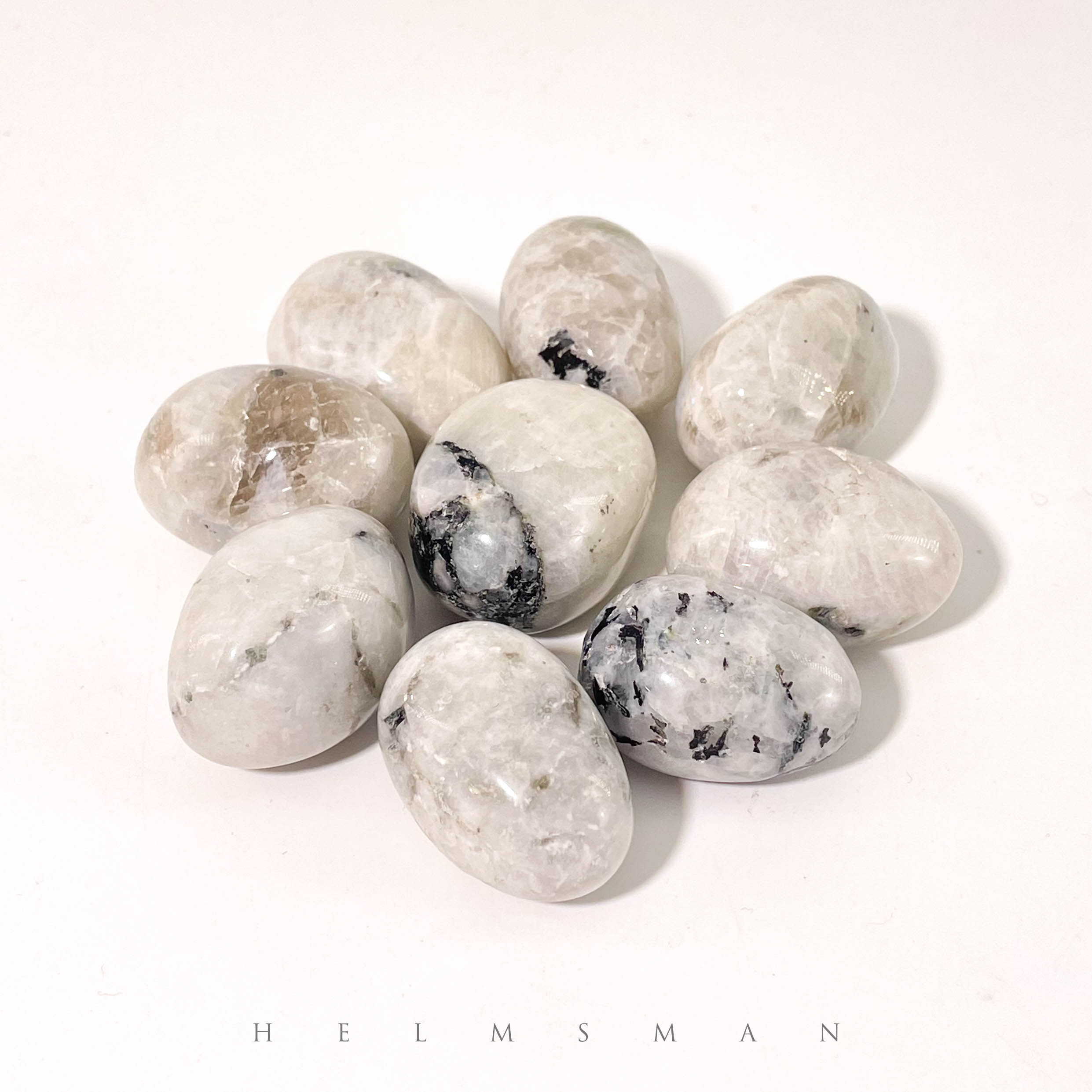 Rainbow/Black And White Moon Stone Tumbled Stones 5pcs Set