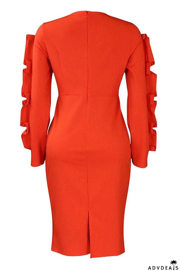 Knee Length Black Long Sleeve Bodycon Dress