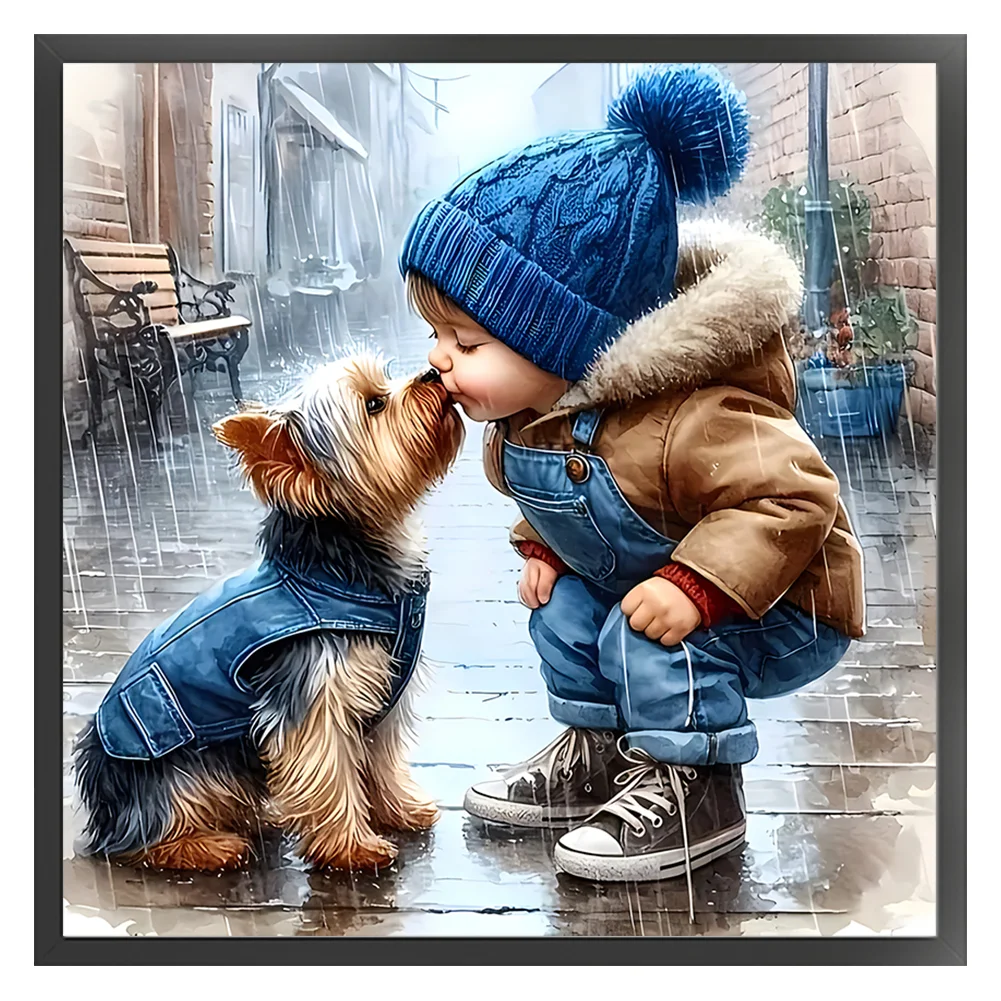 11CT Full Stamped Cross Stitch - Boy And Puppy (40*40cm)