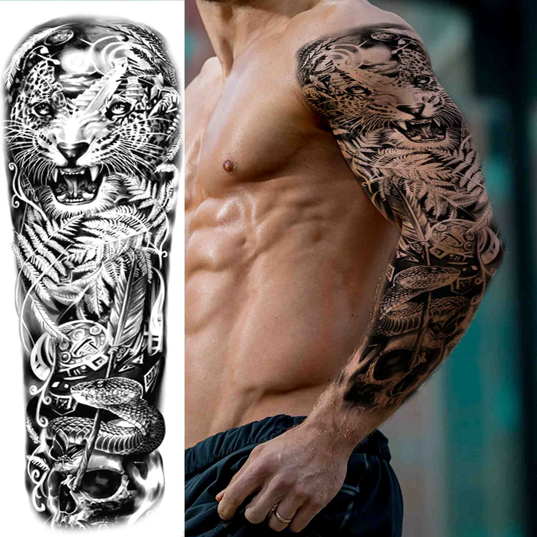 Sexy Wolf Full Flower Arm Temporary Tattoo Stickers For Men Body Art Sleeve Tattoo Decals Girl Women Waterproof Tatoo Fox Legs