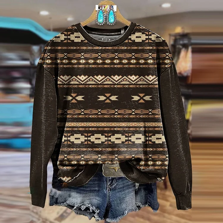 Utbros Vintage Tribal Aztec Art Print Casual Sweatshirt