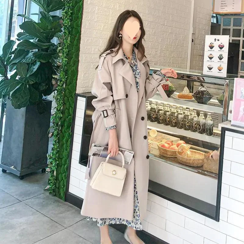 Woherb This Year Popular Windbreaker 2024 New Spring Dress Fall Feeling In The Long Coat Female Over The Knee Temperament Goddess Fan Ying Lun Wind-Outfit Ideas