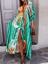 Floral-Print Batwing Sleeves Maxi Dress