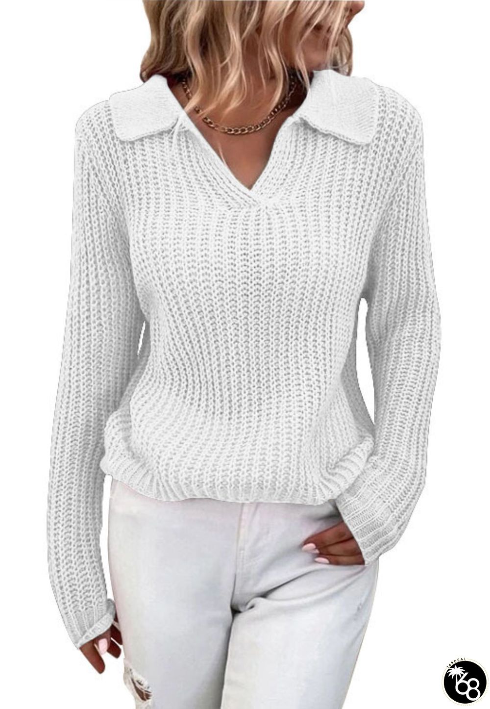 Long Sleeves Collared Sweater Top | 168DEAL