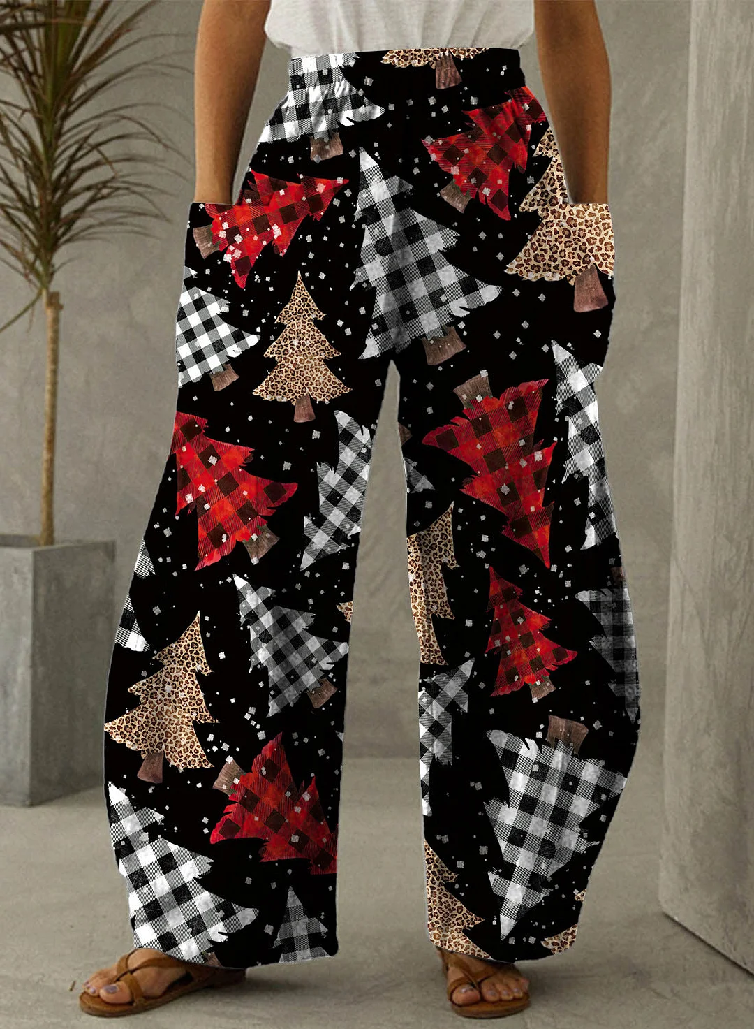 Christmas Black Tree Vintage Casual Loose Pants