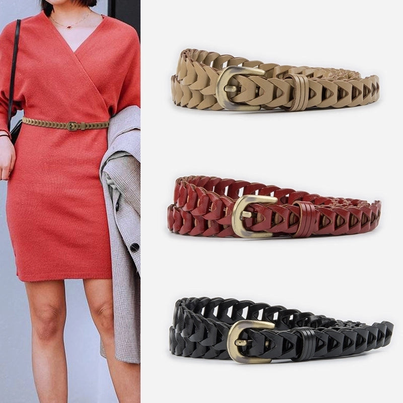 Woven Vintage Genuine Leather Women's Belt Cowhide With Sweater Skirt Jeans Women's Pants Belt Women's Non-hole Belt