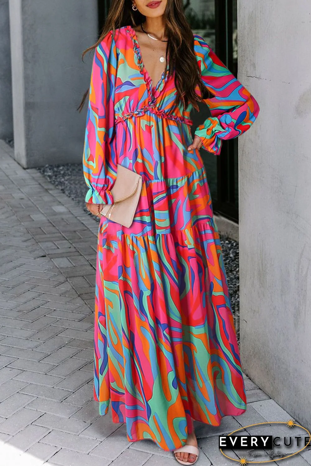 Multicolor Wild Lotus Ruffle Tiered Maxi Dress