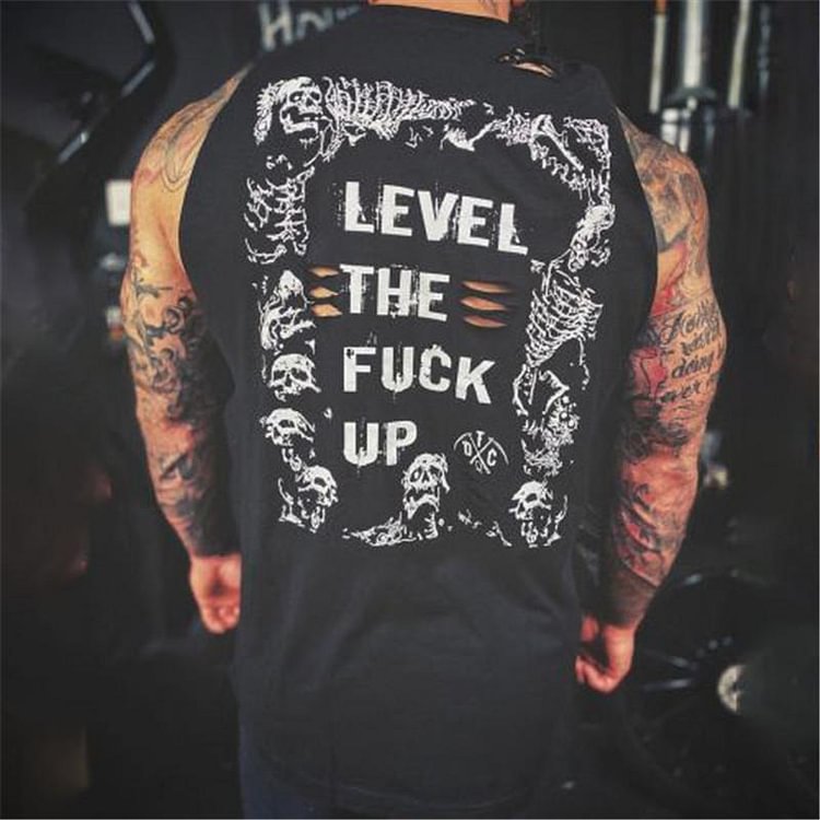 Skull print letter hole t-shirt